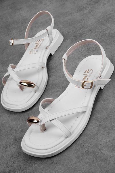 Lal Shoes & Bags Relina Women's Cross Strap Detailed Flip Flop Sandals-White