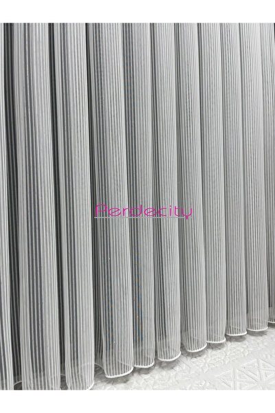PERDECITY Striped Silver Glitter Detailed Tulle Curtain 1X3 Tight Pile Ironing Not Suitable for Heavy Weight Suitable for Any Room