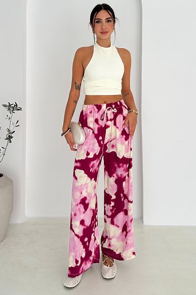 FEMELLE Women's Standard Size Elastic Waist High Waist Woven Viscose Loose Casual Pants
