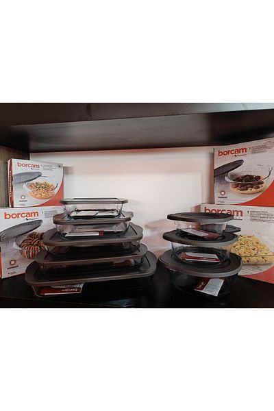 Paşabahçe Grey Covered Borcam Dowery Set 16 Pieces (8 Borcam + 8 Covers)