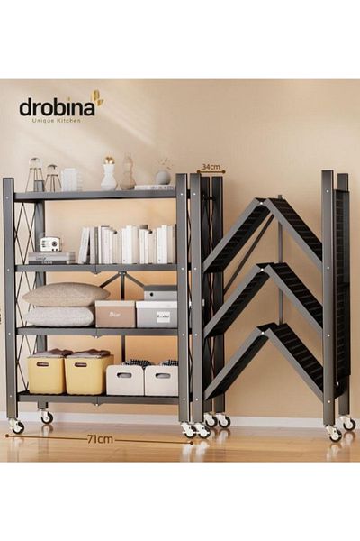 drobina Dropina 4-Tier Multi-Tier Foldable Metal Storage Rack for Garage/Kitchen/Home/Closet Black