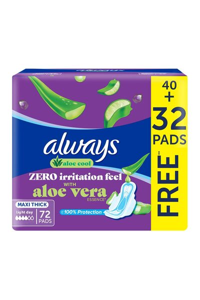 Always ألو كول بدون تهيج مع الصبار 72 قطعة