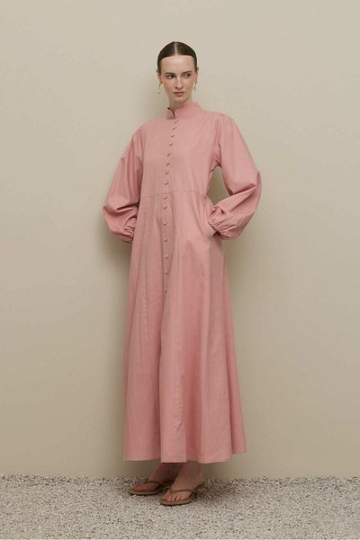 Fahhar Britli Lyocell Linen Dress Pink