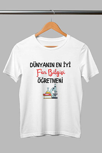 giftkonsept Dünyanın En İyi Fen Bilgisi Öğretmeni Baskılı Öğretmenler Günü Hediye Pamuklu Unisex Beyaz Tişört