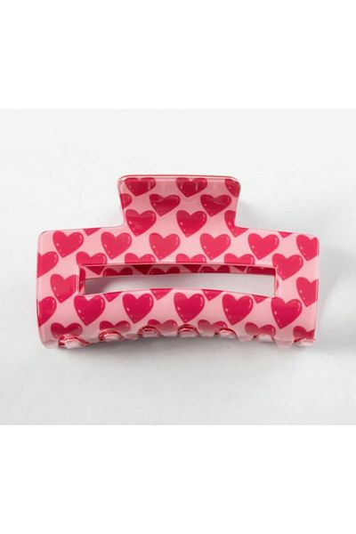 saratremo Pink Hair Clip with Red Hearts – Claw Closure