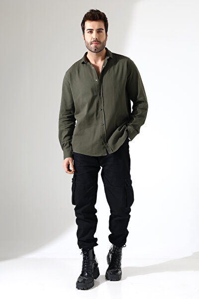 GÖMLEKÇİNİZ Men's Shirt Oversize Fit Gabardine Fabric Snap Tie Shirt