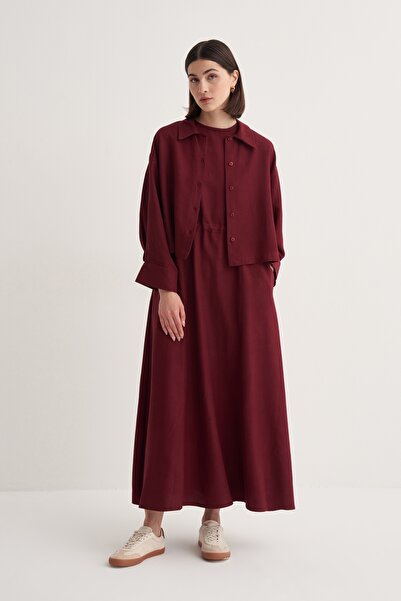 EBU Prive Γυναικείο Σετ Φόρεμα Cupra από Βαμβάκι σε Χρώμα Μπορντό