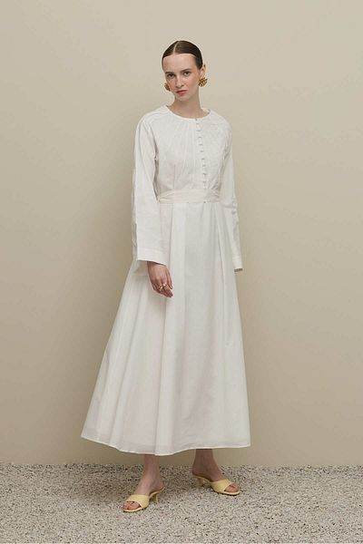 Fahhar Thin Ribbed Voile Dress Ecru