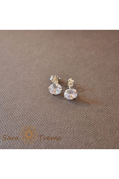 saratremo Unisex Earrings with White Zirconia Crystal - Silver 925, 6 mm