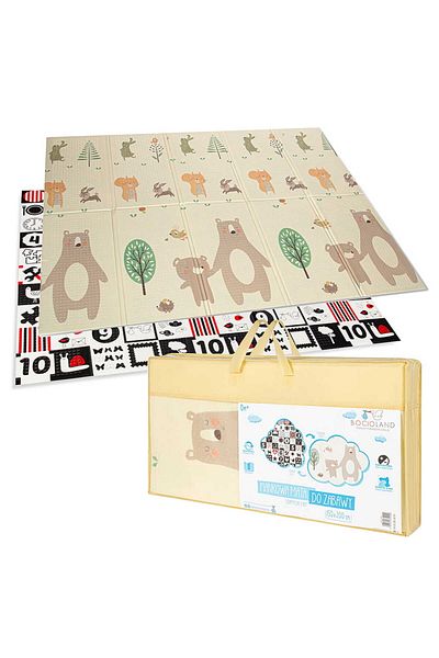 Bocioland Foldable play mat, printed on both sides, 200 x 150 cm, Small Bear