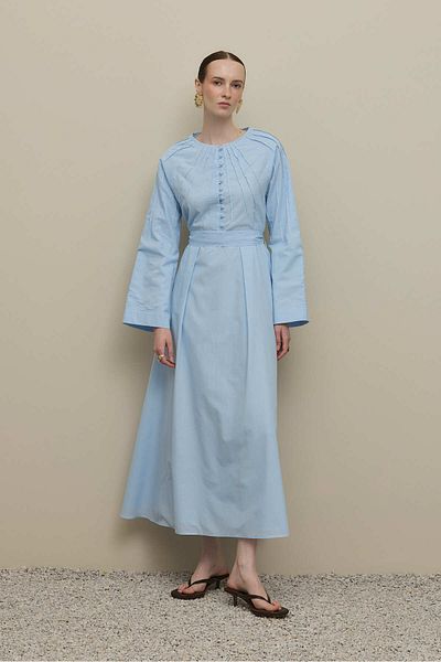 Fahhar Thin Ribbed Voile Dress Blue