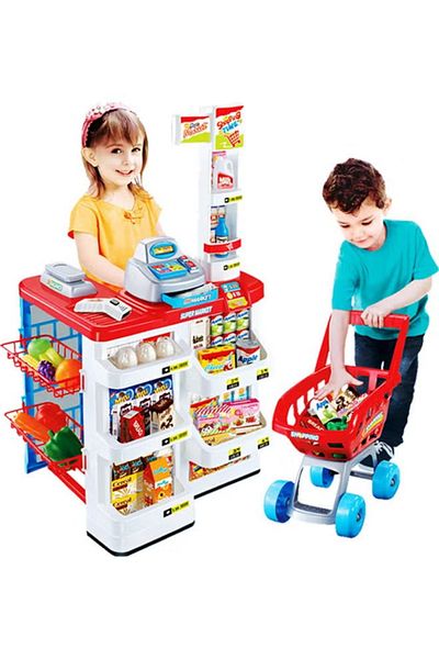 rexa Children's Simulation Supermarket Toy with Shopping Cart – 44x44x24 cm – Pretend Play Set