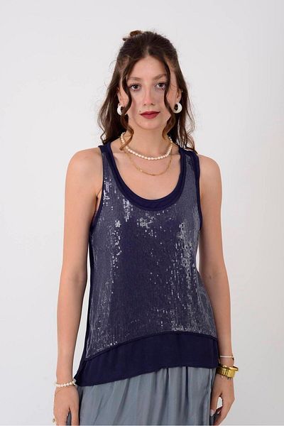 Park Moda 1684 Sequence Detail Lined Sleeveless Bluz