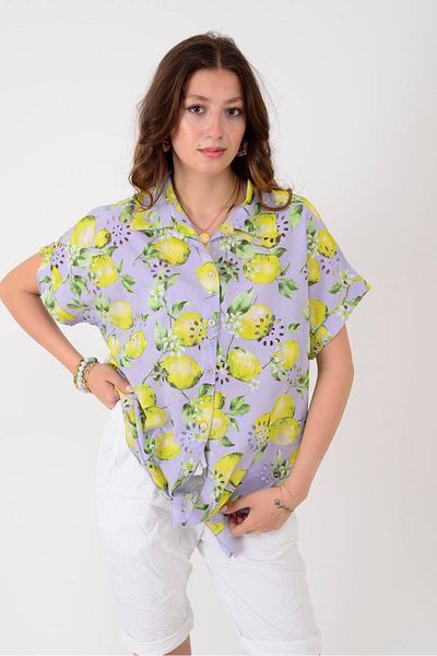 Park Moda 24050 Lemon Pattern Fistol Tie-Blue Bluz