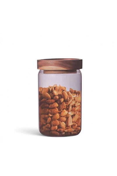 BALSA 750 ml Yuvarlak Akasya Kapaklı Cam Kavanoz BOR054