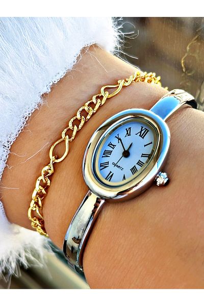 Tisaati Premium Series Special Design Luxury Series Handcuff Model Roman Numeral Women's Wristwatch-Wristband Gift