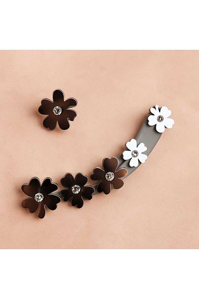 Begonia Accessories Steel Zircon Stone Clover Shaped Stud Earrings Set of 3 5mm 7 mm and 8 mm
