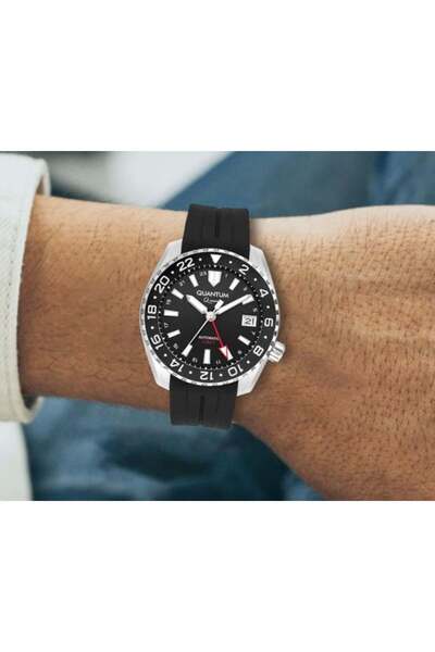 Quantum Qmg1105.351 Men's Watch – Automatic Gmt, 20 Atm, Sapphire Glass, Black Sporty Design