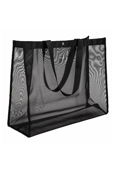 OEM Geanta de plaja tip plasa, Neagra, 52x18x40cm