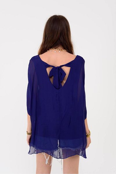 Park Moda 6061 Bat Sleeve Back Tie Silk Bluz