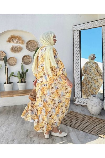 nizzell New Season Flower Patterned Mango Fabric Dress
