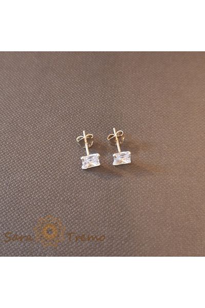 saratremo Unisex Silver Earrings 925 with White Zirconia Crystal, Square, 5 mm