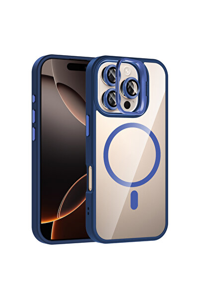 Nezih Case Apple iPhone 16 Pro Max Uyumlu Standlı ve Kamera Lens Hediyeli Mag...