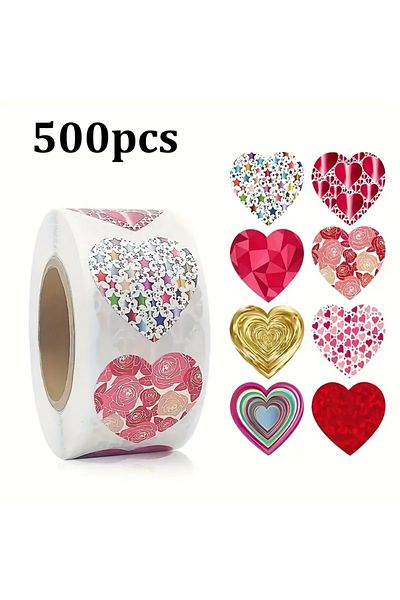 saratremo Set 500 self-adhesive heart-shaped labels - on roll, various models and colors