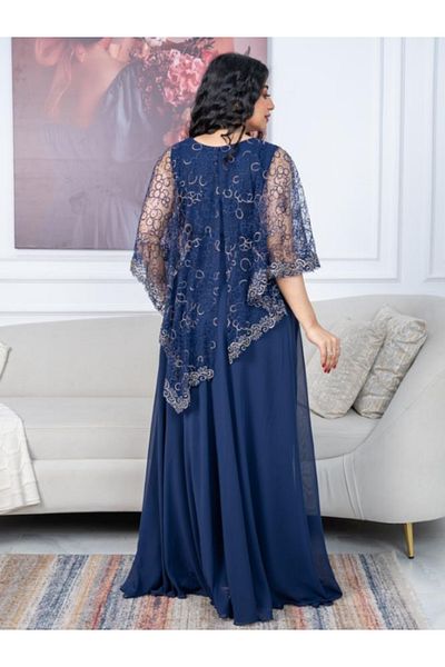 Nice Model Elegant Chiffon Evening Dress Embroidered Veil Sleeveless Royal Flared Skirt Formal Gown