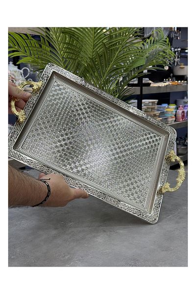Doğudeko Rectangular Metal Luxury Large Tray