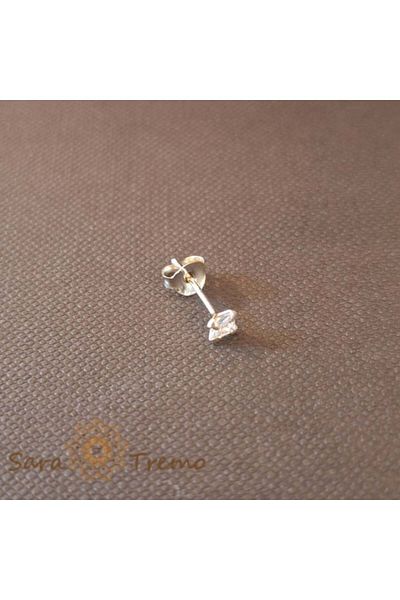 saratremo Unisex Earring Sterling Silver 925 with Square White Zirconia Crystal, 3 mm