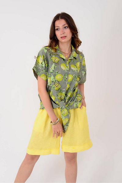 Park Moda 24050 Lemon Pattern Fistol Tie-Blue Bluz
