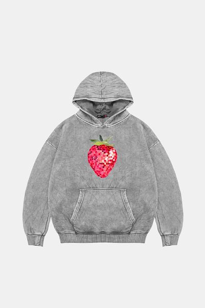 Sekizbiraltı Strawberry Disco Oversize Unisex Πλενόμενο Λευκό Φούτσα