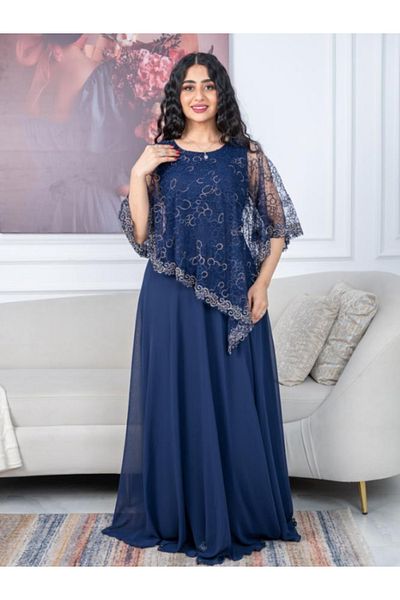 Nice Model Elegant Chiffon Evening Dress Embroidered Veil Sleeveless Royal Flared Skirt Formal Gown