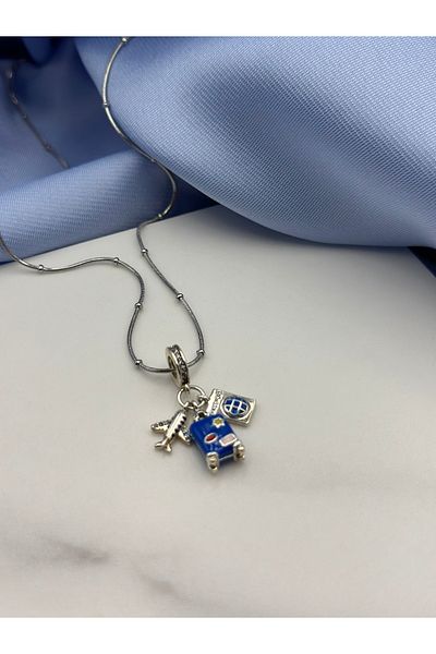 Duéra Silver Dorika Chain Travel Concept Charm Steel Necklace