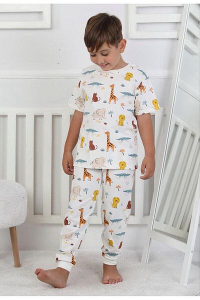 Emilakids Animal Patterned 100% Cotton Single Jersey Fabric Boys Pajama Set