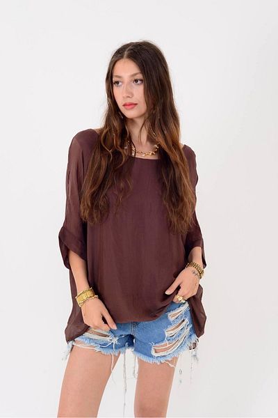 Park Moda 6061 Bat Sleeve Back Tie Silk Bluz