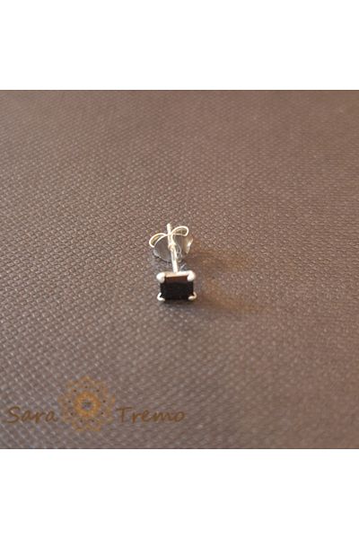 saratremo Unisex Silver 925 Earring with Black Zirconia Crystal, Square, 4mm