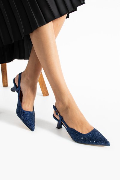 tulin women Viola Stone Heeled 5cm Women's Shoes Navy Blue Seten