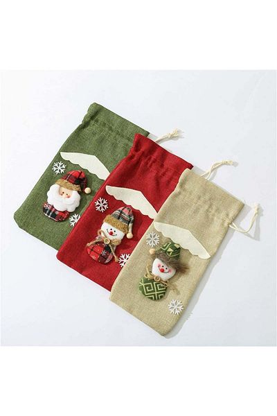 Vohoney Set of 3 Christmas wine bottle covers, textile, multicolor, 30 x 14 cm