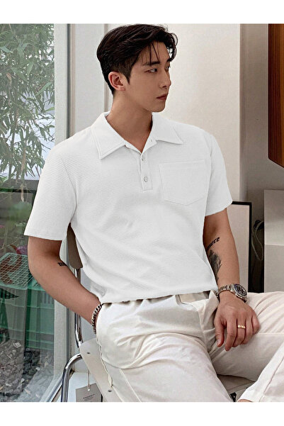 GENIUS STORE Ανδρικό μπλουζάκι με γιακά πόλο με βάφλα POLOYAKA-WITH BUTTON
