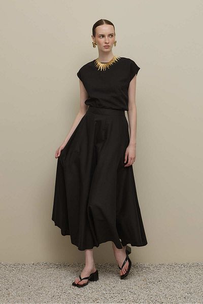 Fahhar Godeli Lyocell Linen Skirt Black