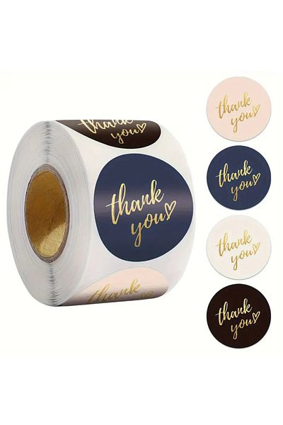 saratremo Set 500 self-adhesive 'Thank You' stickers – 4 colors, gold script