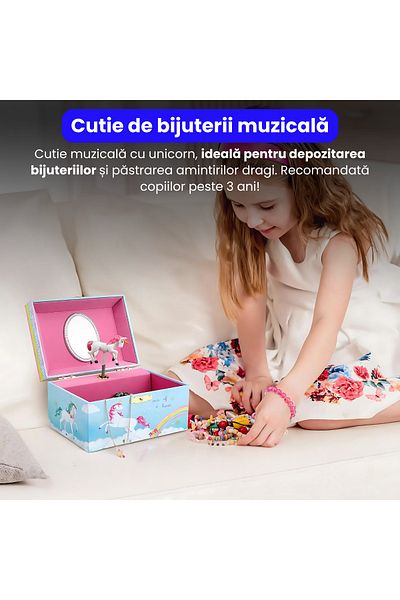 BRAGUS Musical box for storing jewelry, for children over 3 years old, pink interior