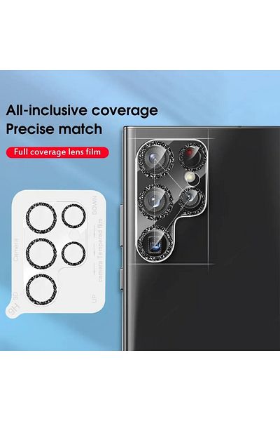 Generic Glitter Shiny Camera Lens Protector Case For Samsung Galaxy S22 Ultra 5G Clear Tempered Glass