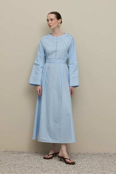 Fahhar Thin Ribbed Voile Dress Blue