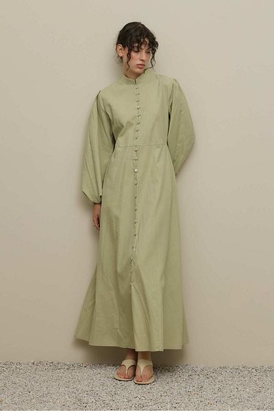 Fahhar Britli Lyocell Linen Dress Mint