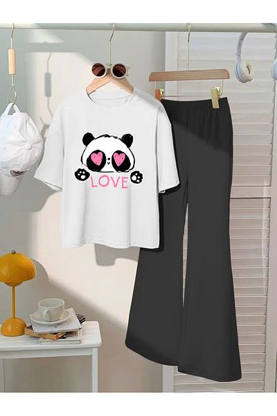 Keywest Children's Panda Printed T-Shirt Spanish Leg Tracksuit Set
