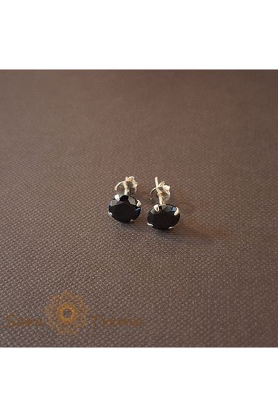 saratremo Unisex Silver Earrings 925 with Black Zirconia Crystal, Round, 7 mm