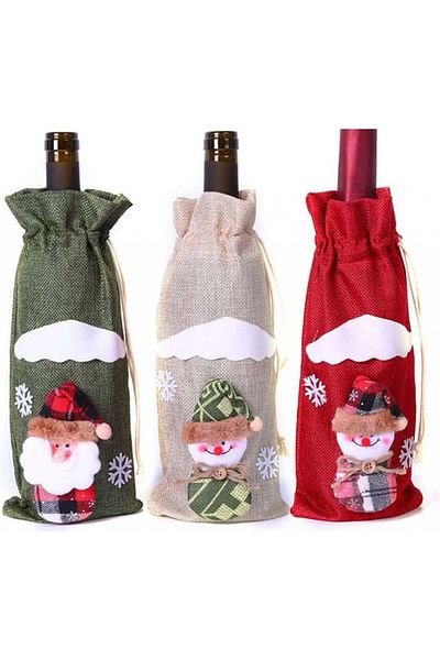 Vohoney Set of 3 Christmas wine bottle covers, textile, multicolor, 30 x 14 cm